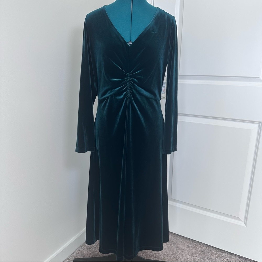 Eliza J Emerald Long Sleeve Velvet Dress      Size 12